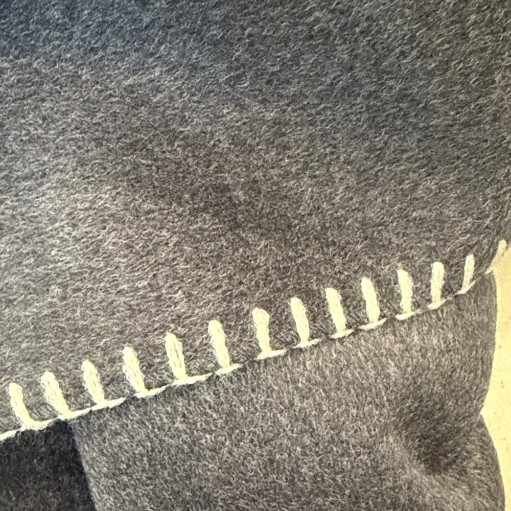 NWT LOFT Gray Flannel Blanket Stitched Trim Oversized Scarf/Wrap 80
